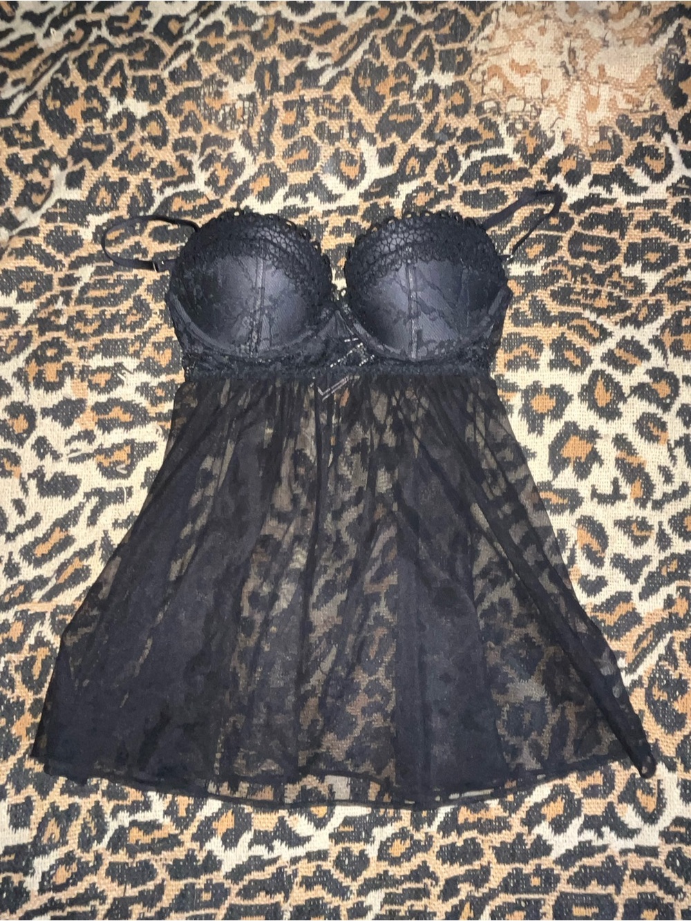 Victoria's Secret Black Lace Babydoll Chemise
